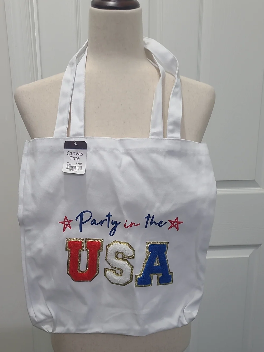 Unbranded White Canvas 'Party in the USA' Tote Bag - Red, White & Blue